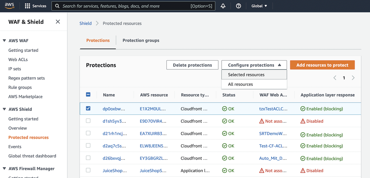 screenshot of AWS Shield